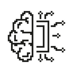 Poster - Pixelated Brain with Circuitry Icon. Artificial Intelligence and Machine Learning in Pixel Art Style. Hybrid Symbol of AI and Human Intelligence. Isolated Vector Illustration