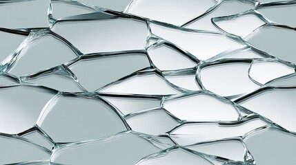 Poster - Detailed close-up reveals broken glass pieces forming unique patterns against a white background, showcasing texture and contrast SEAMLESS PATTERN