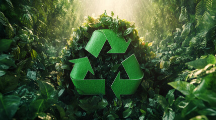 Poster - Greenery surrounds recycling symbol, promoting environmental sustainability and the circular economy