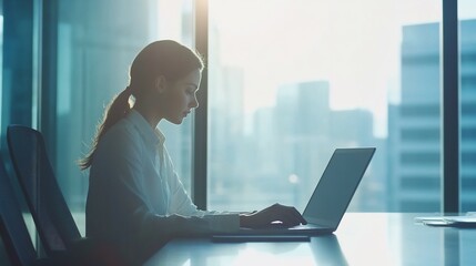 Poster - Woman working on laptop in modern office. (1)