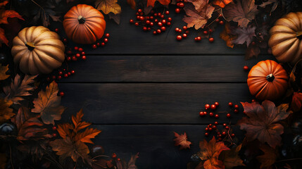 Poster - Festive fall display set against rustic wooden planks, perfect for thanksgiving or halloween themes