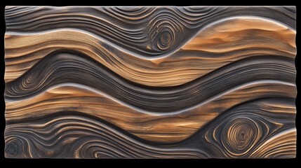 Dark Wavy Wood Grain Texture Background, Abstract Wooden Pattern With Natural Curves And Lines