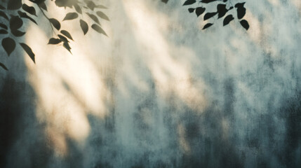 Aufkleber - Beautiful shadows cast on textured wall by sunlight filtering through leaves create a serene and natural atmosphere