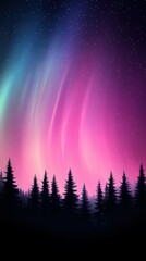 colorful aurora lights dance above a forest at night