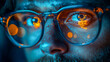 © Atmospheric stock - Close-up of caucasian male with reflections of code in glasses
