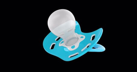 Poster - blue baby pacifier rotation animation, seamlessly loopable. 3d rendering isolated on transparent bac