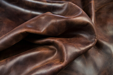 Wall Mural - Smooth leather texture, deep brown tones with natural creases and visible grain, rich and rugged