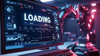 Poster - Intriguing visuals of a robotic system with loading interface in a futuristic environment