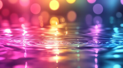 Wall Mural - Colorful water ripples reflecting vibrant lights.