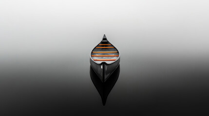 Wall Mural - A dense fog rolling over a calm lake, a lone canoe floating silently