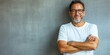 © MashMash - Portrait of a middle aged man with a strong presence, wearing casual clothing, stylish glasses, and natural expression, ideal for lifestyle, business, confidence, and fashion-related concepts