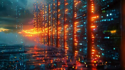 Poster - Abstract technology background with glowing lines and dots