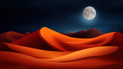 Poster - A moonlit desert with rolling dunes, stars sparkling in the night sky