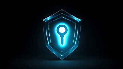 Leinwandbilder - A digital shield with keyhole icon glowing in blue light on dark background
