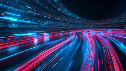 Aufkleber - A dynamic cityscape with light trails representing fast movement on the highway