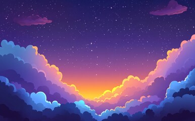 Wall Mural - A realistic starry night in space, highlighting the cosmos and shining stars. The scene features the milky way, stardust, and a bright galaxy with nebulae, presented in a modern illustration style