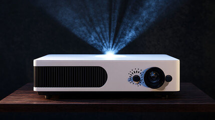 Poster - Movie projector with light beam in a dark setting