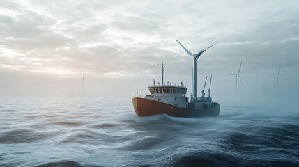 Poster - Wind-powered cargo vessel with advanced navigation systems for sustainable maritime transport