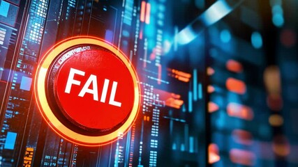 Poster - red button indicating failure with a futuristic digital background in high definition