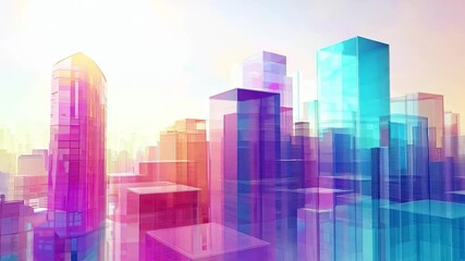 Poster - Colorful abstract cityscape with layers of translucent geometric shapes