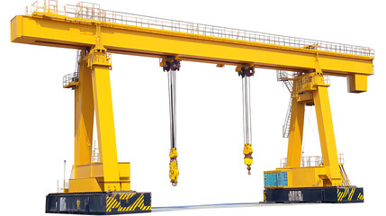 Poster - A yellow hoisting crane isolated against a white background