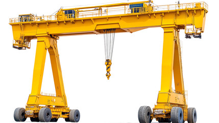 Poster - A yellow hoisting crane isolated against a white background