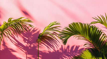 Poster - Shadow from palm leaves at pink background