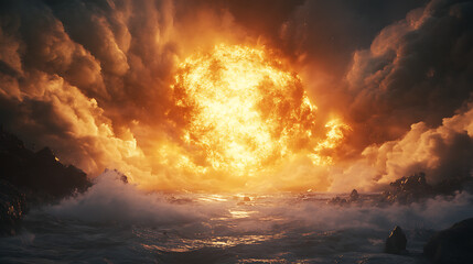 Wall Mural - Nuclear explosion with a pronounced shock wave