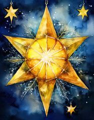 Wall Mural - A large, radiant star takes center stage against a backdrop of twinkling stars, radiating warmth and wonder