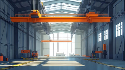 Poster - Industrial building interiors with overhead cranes, Bridge cranes operating inside a hangar