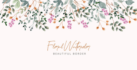 Wall Mural - wildflower and leaves watercolor border