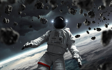 Wall Mural - 3d illustration of astronaut in detailed suit floating in space. high quality digital space sci-fi a