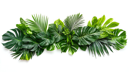 Poster - Tropical palm frond frame Lush greenery border isolated on a white background for design projects