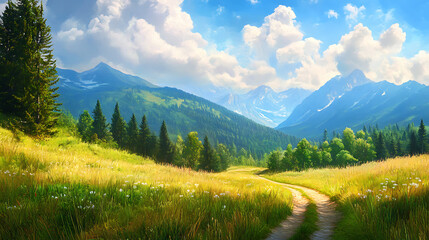 Aufkleber - Summer landscape in the mountains with a path
