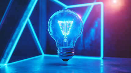Aufkleber - Blue colored cryptocurrency image with a glowing led bulb with a white frame around it