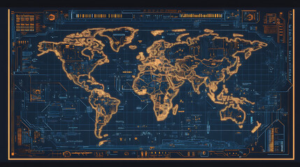 Poster - Electronic world map in a technological style