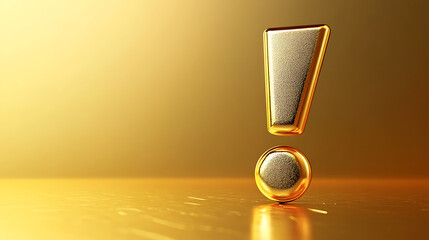 Aufkleber - Golden exclamation mark icon for important notices or caution, presented as a graphic element on a gold background, with a concept for warning, problem, error, or update messages, 3D rendering