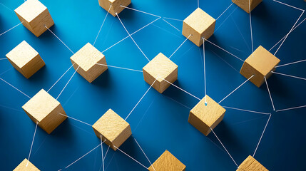 Fototapete - The blocks are connected on the background of a blue background