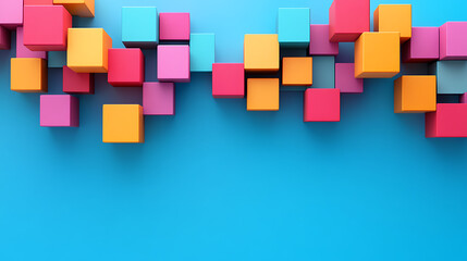 Poster - The blocks are connected on the background of a blue background
