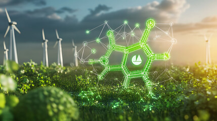 Aufkleber - Conceptual image of green hydrogen molecules with a futuristic Eco-friendly energy theme Emphasizing sustainability and clean energy