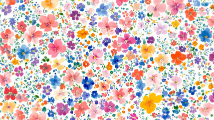 Poster - Colorful pastel cute small floral pattern white background