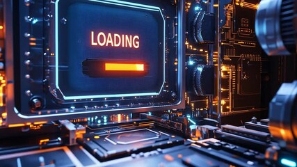 Poster - Loading screen with illuminated circuits and futuristic technology elements in high tech environment