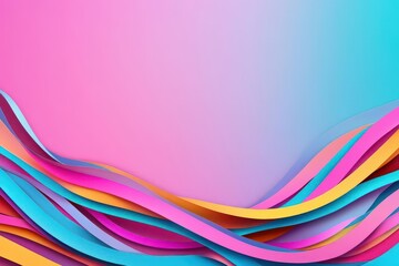 Poster - A minimalist banner with flowing, colorful paper strips creating an elegant wave pattern, set against a subtle gradient background, neon glow, futuristic style