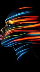 Aufkleber - Dynamic Silhouette of a Woman Shaped by Vibrant Urban Colors on the African Continent