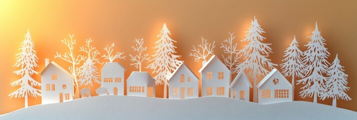 Aufkleber - A beautiful display of a paper-cut Christmas village featuring charming houses and trees, perfect for holiday decoration or celebration. Generative AI