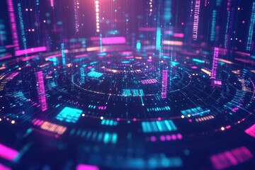 Poster - Abstract matrix of colorful data streams, swirling around in 3D space, wide shot, soft ambient lighting, techfuturistic atmosphere