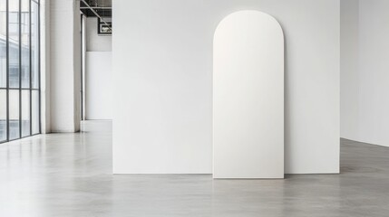 Aufkleber - Empty Room With a High Rounded Mirror Reflecting Minimalist Design and Simplicity