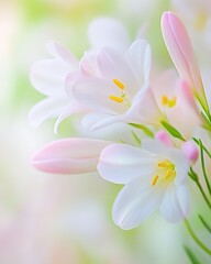 Poster - Delicate Spring Blossoms Gently Swaying in Soft Pastel Hues Against a Light Bokeh Background