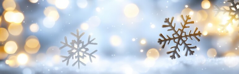 Poster - Delicate Snowflakes Dance Through a Pastel Winter Wonderland With Soft Bokeh Background