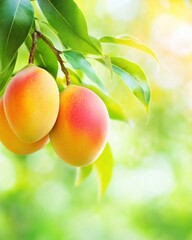 Poster - Sunlit Mangoes Resting on Branches, Capturing the Essence of Tropical Abundance